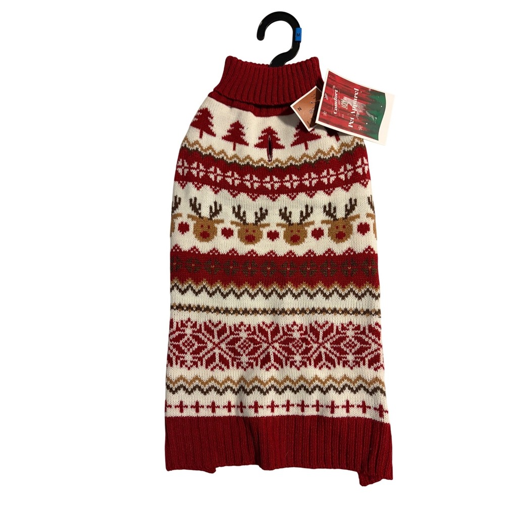 Comfort and‎ Joy Red Fair Isle Reindeer Christmas Pet Dog Sweater Medium NWT